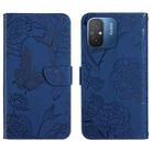 For Xiaomi Redmi 11A 4G HT03 Skin Feel Butterfly Embossed Flip Leather Phone Case(Blue) - 1