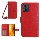 For Motorola Moto E13 4G HT04 Skin Feel Sun Flower Embossed Flip Leather Phone Case with Lanyard(Red) - 1