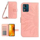 For Motorola Moto E13 4G HT04 Skin Feel Sun Flower Embossed Flip Leather Phone Case with Lanyard(Pink) - 1