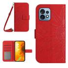 For Motorola Edge+ 2023 HT04 Skin Feel Sun Flower Embossed Flip Leather Phone Case with Lanyard(Red) - 1