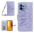 For Motorola Edge+ 2023 HT04 Skin Feel Sun Flower Embossed Flip Leather Phone Case with Lanyard(Purple) - 1