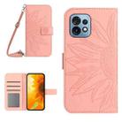 For Motorola Edge+ 2023 HT04 Skin Feel Sun Flower Embossed Flip Leather Phone Case with Lanyard(Pink) - 1