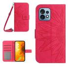 For Motorola Edge+ 2023 HT04 Skin Feel Sun Flower Embossed Flip Leather Phone Case with Lanyard(Rose Red) - 1