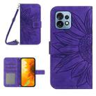 For Motorola Edge+ 2023 HT04 Skin Feel Sun Flower Embossed Flip Leather Phone Case with Lanyard(Dark Purple) - 1