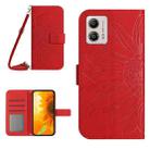 For Motorola Moto G53 5G/G13/G23 HT04 Skin Feel Sun Flower Embossed Flip Leather Phone Case with Lanyard(Red) - 1