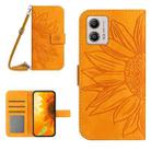 For Motorola Moto G53 5G/G13/G23 HT04 Skin Feel Sun Flower Embossed Flip Leather Phone Case with Lanyard(Yellow) - 1