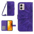 For Motorola Moto G53 5G/G13/G23 HT04 Skin Feel Sun Flower Embossed Flip Leather Phone Case with Lanyard(Dark Purple) - 1