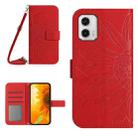 For Motorola Moto G73 5G HT04 Skin Feel Sun Flower Embossed Flip Leather Phone Case with Lanyard(Red) - 1