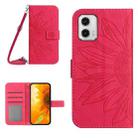 For Motorola Moto G73 5G HT04 Skin Feel Sun Flower Embossed Flip Leather Phone Case with Lanyard(Rose Red) - 1