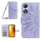 For OPPO A58 5G/A78 5G HT04 Skin Feel Sun Flower Embossed Flip Leather Phone Case with Lanyard(Purple) - 1