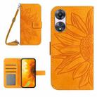 For OPPO Reno8 T 4G HT04 Skin Feel Sun Flower Embossed Flip Leather Phone Case with Lanyard(Yellow) - 1