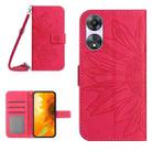For OPPO Reno8 T 4G HT04 Skin Feel Sun Flower Embossed Flip Leather Phone Case with Lanyard(Rose Red) - 1