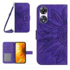 For OPPO Reno8 T 4G HT04 Skin Feel Sun Flower Embossed Flip Leather Phone Case with Lanyard(Dark Purple) - 1