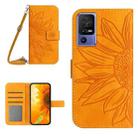 For TCL 40 SE HT04 Skin Feel Sun Flower Embossed Flip Leather Phone Case with Lanyard(Yellow) - 1