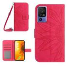 For TCL 40 SE HT04 Skin Feel Sun Flower Embossed Flip Leather Phone Case with Lanyard(Rose Red) - 1