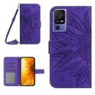 For TCL 40 SE HT04 Skin Feel Sun Flower Embossed Flip Leather Phone Case with Lanyard(Dark Purple) - 1