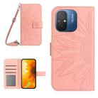 For Xiaomi Redmi 11A 4G HT04 Skin Feel Sun Flower Embossed Flip Leather Phone Case with Lanyard(Pink) - 1