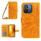 For Xiaomi Redmi 11A 4G HT04 Skin Feel Sun Flower Embossed Flip Leather Phone Case with Lanyard(Yellow) - 1