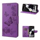 For Google Pixel 7a Butterfly Embossed Horizontal Flip Leather Phone Case(Purple) - 1