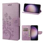 For Samsung Galaxy S23 5G Butterfly Flower Pattern Flip Leather Phone Case(Light Purple) - 1