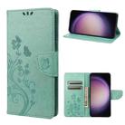 For Samsung Galaxy S23 5G Butterfly Flower Pattern Flip Leather Phone Case(Green) - 1