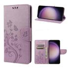 For Samsung Galaxy S23+ 5G Butterfly Flower Pattern Flip Leather Phone Case(Light Purple) - 1