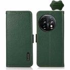 For OnePlus 11 KHAZNEH Side-Magnetic Litchi Genuine Leather RFID Phone Case(Green) - 1