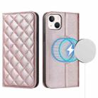 For iPhone 14 Rhombic MagSafe RFID Anti-Theft Wallet Leather Phone Case(Rose Gold) - 1