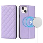 For iPhone 14 Rhombic MagSafe RFID Anti-Theft Wallet Leather Phone Case(Purple) - 1