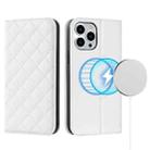 For iPhone 14 Pro Rhombic MagSafe RFID Anti-Theft Wallet Leather Phone Case(White) - 1