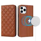 For iPhone 14 Pro Rhombic MagSafe RFID Anti-Theft Wallet Leather Phone Case(Brown) - 1