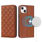 For iPhone 13 mini Rhombic MagSafe RFID Anti-Theft Wallet Leather Phone Case(Brown) - 1