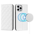 For iPhone 13 Pro Rhombic MagSafe RFID Anti-Theft Wallet Leather Phone Case(White) - 1