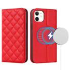 For iPhone 12 mini Rhombic MagSafe RFID Anti-Theft Wallet Leather Phone Case(Red) - 1