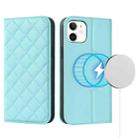 For iPhone 12 mini Rhombic MagSafe RFID Anti-Theft Wallet Leather Phone Case(Sky Blue) - 1