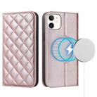 For iPhone 12 mini Rhombic MagSafe RFID Anti-Theft Wallet Leather Phone Case(Rose Gold) - 1