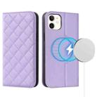 For iPhone 12 mini Rhombic MagSafe RFID Anti-Theft Wallet Leather Phone Case(Purple) - 1