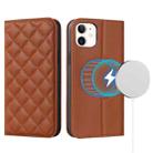 For iPhone 12 mini Rhombic MagSafe RFID Anti-Theft Wallet Leather Phone Case(Brown) - 1