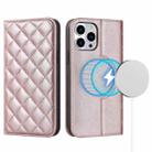 For iPhone 12 / 12 Pro Rhombic MagSafe RFID Anti-Theft Wallet Leather Phone Case(Rose Gold) - 1