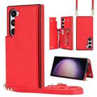 For Samsung Galaxy S23 5G Cross-body Square Double Buckle Flip Card Bag TPU+PU Case(Red) - 1