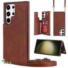 For Samsung Galaxy S23 Ultra 5G Cross-body Square Double Buckle Flip Card Bag TPU+PU Case(Brown) - 1