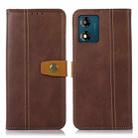 For Motorola Moto E13 4G 2023 Stitching Thread Calf Texture Leather Phone Case(Brown) - 1