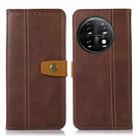 For OnePlus 11 5G Stitching Thread Calf Texture Leather Phone Case(Brown) - 1