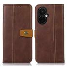 For OnePlus Nord CE 3 5G Stitching Thread Calf Texture Leather Phone Case(Brown) - 1