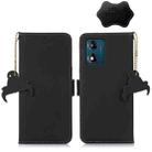 For Motorola Moto E13 Genuine Leather Magnetic RFID Leather Phone Case(Black) - 1