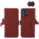 For Motorola Moto E13 Genuine Leather Magnetic RFID Leather Phone Case(Coffee) - 1