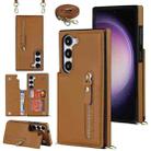 For Samsung Galaxy S23 5G Cross-body Zipper Square Phone Case(Brown) - 1