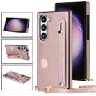 For Samsung Galaxy S23 5G Cross-body Wristband Holder Square Phone Case(Rose Gold) - 1