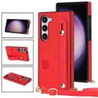 For Samsung Galaxy S23 5G Cross-body Wristband Holder Square Phone Case(Red) - 1