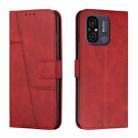 For Xiaomi Redmi 11A 4G Stitching Calf Texture Buckle Leather Phone Case(Red) - 1